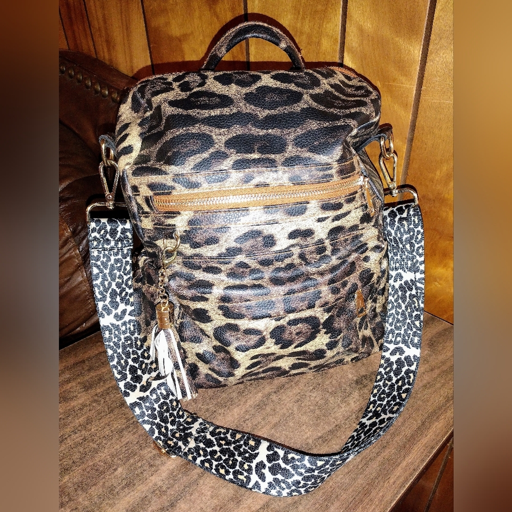 Like New Bilireana Leopard Print Backpack Purse